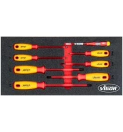 VIGOR VDE Schraubendreher Satz, Schlitz Profil, Kreuzschlitz Profil PH, 0,5 x 3 - 1,2 x 6,5, PH0 - PH2, Anzahl Werkzeuge: 8