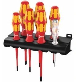 Wera 160 IS/7 Rack Schraubendrehersatz Kraftform Plus Serie 100 + Einpoliger Phasentester + Rack. Mit Reduziertem Klingendurchmesser, 7-tlg.